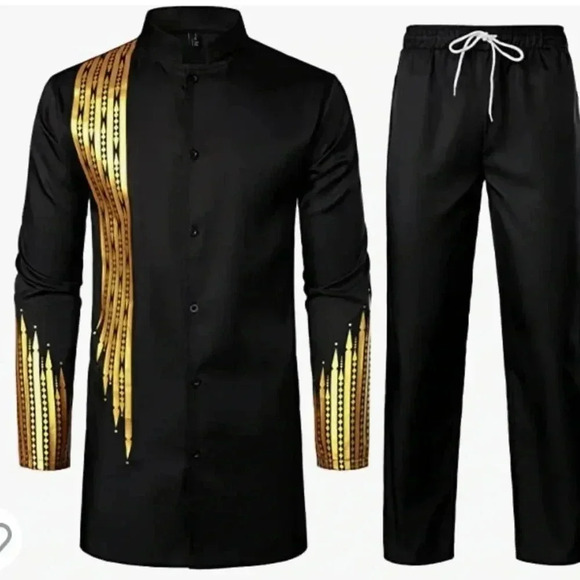 (9)NWT Mens 2 piece long sleeve and pants dashiki traditional tunic suit - Picture 3 of 4